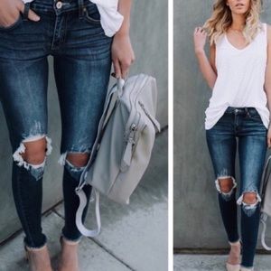 Kancan Busted Out Knee Dark Wash Jeans Size 9